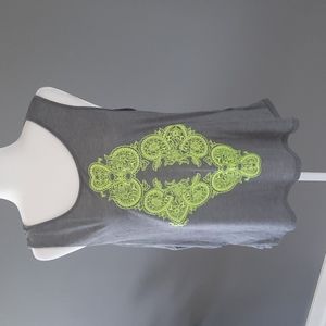 Bar III Gray Tank Top with Neon Green Design